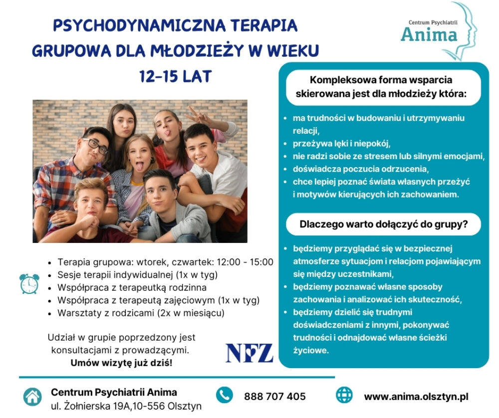 psychoterapia psychodynamiczna dla nastolatków 12-15 lat